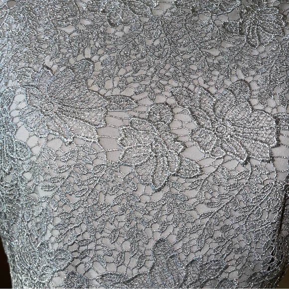 Lauren Ralph Lauren Metallic Silver Gray Lace Sheath Dress - Picture 7 of 16